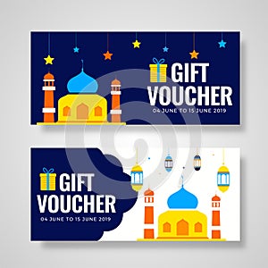 Front and back view of gift voucher for Eid Mubarak.