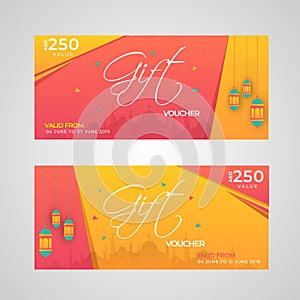 Front and back view of gift voucher for Eid Mubarak.