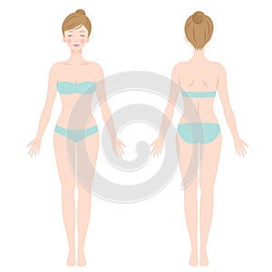 Front and back view of standing female in underwear