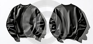 Front and back views of a blank black sweatshirt on a white background template