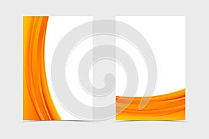 Front and back wavy flyer template design. Abstract template with orange lines in dynamic bright style. Vector