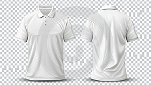 The front and back of a white polo shirt for men. Modern realistic mock up of a t-shirt for men with a collar and short