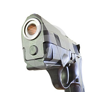 In front of the barrel