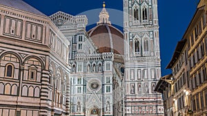 The front of The Basilica di Santa Maria del Fiore day to night timelapse which is the cathedral church Duomo of