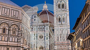 The front of The Basilica di Santa Maria del Fiore day to night timelapse which is the cathedral church Duomo of