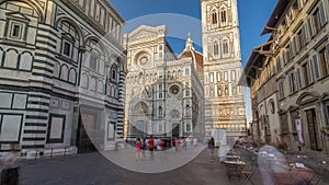 The front of The Basilica di Santa Maria del Fiore timelapse hyperlapse which is the cathedral church Duomo of Florence