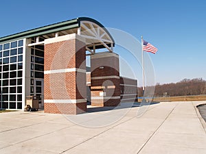 Front of brick building