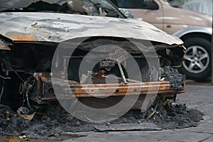 Front of a burnt out car