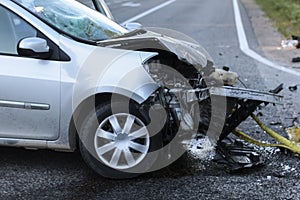 Front of a car get damaged by crash accident