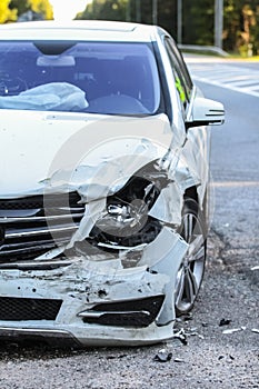 Front of a car get damaged by crash accident