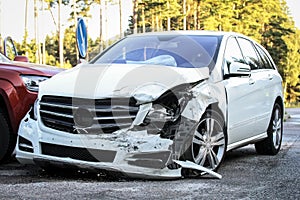 Front of a car get damaged by crash accident