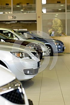 Front of cars in showroom