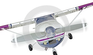 Front of Cessna 172 Single Propeller Airplane On White