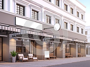 Front of classical style commercial building 3d render.