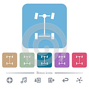 Front differential flat icons on color rounded square backgrounds