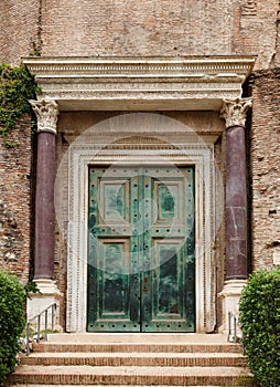 Front door of basilica of Santi Cosma e Damiano