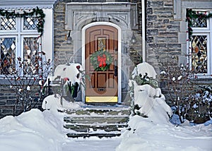 Front door with Christmas wreath