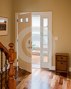 Front door and hall with wooden floor