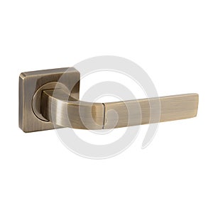 Front door handle in high-gloss bronze color on a square base in a modern classic shape