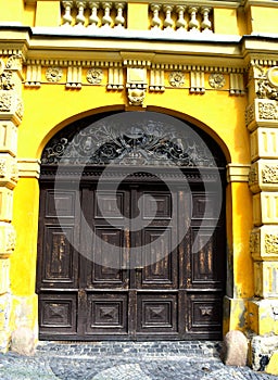 Front door of history building in Banska Stiavnica, Slovakia