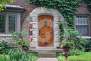 Front door of house with ivy