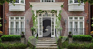 Front door of house with vines