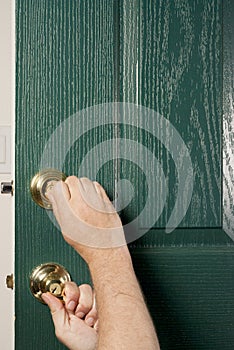 Front door locks painted green