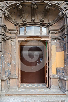 Front door in old building on Bolshoy Kazachiy pereulok, St. Petersburg, Russia