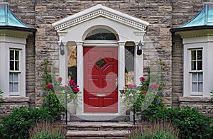 Front door of stone house