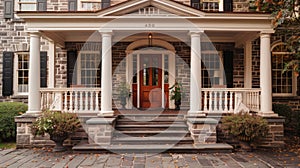 Front door to classic american suburban house