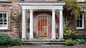 Front door to classic american suburban house