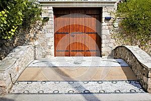 Front door of traditional mansion in Spetses island