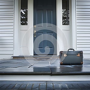 Front Door travel Blue Suitcase middle class family Front Door