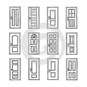 Front Doors Graphic Black White Isolated Set