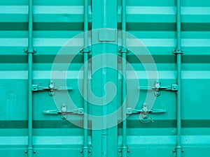 Front doors of green cargo containter