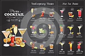 Front Drawing horisontal cocktail menu design