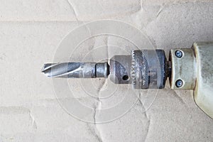 The front of the electric hand drill. Drill and chuck