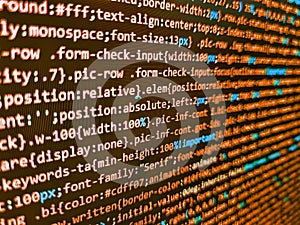 Front-end applications in the color concept. Computer source code programmer script developer. Software development. Programming