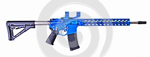 Front end of AR15 rifle painted anodized blue