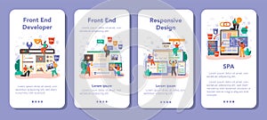 Front end developer mobile application banner set. Website interface