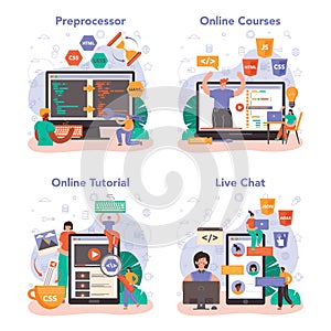 Front end developer online service or platform set. Website interface