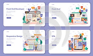 Front end developer web banner or landing page set. Website interface