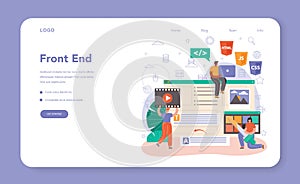 Front end developer web banner or landing page. Website interface