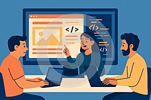 Front-End Developers Collaborating at Work â AI generated
