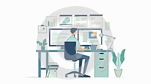 A front-end development concept, showcasing a UI/UX designer working on digital design with creative tools.