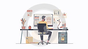 A front-end development concept, showcasing a UI/UX designer working on digital design with creative tools.