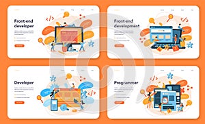 Front-end development web banner or landing page set. Website