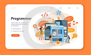Front-end development web banner or landing page. Website