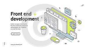 Front End Development For Web Design And Programming Isometric Banner Vector Illustration