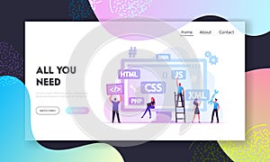 Front End Development Website Landing Page. Developers Create Ui Ux, Coding and Programming on Computer
